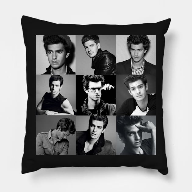 Andrew Garfield Collage Black and White Pillow by Athira-A