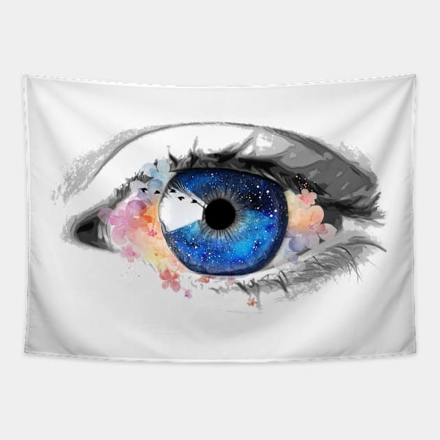 Beautifully drawn blue eye art Tapestry by Montanescu