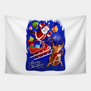 Santa and Reindeer falling Tapestry