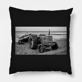 Tractor and fishing boat on Cromer beach, Norfolk Pillow