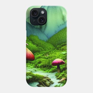 Mushroom And Mountains, Digital Painting Of Nature Phone Case