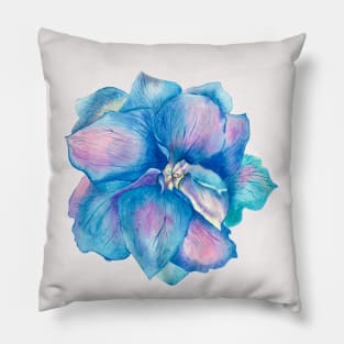 Blue delphinium flower Pillow