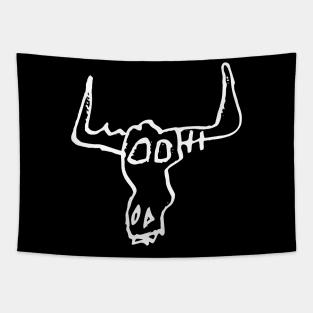 Bull Skull Doodle White Tapestry