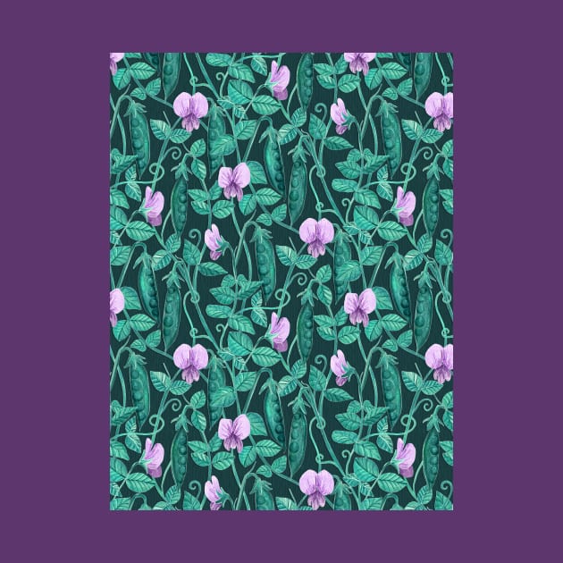 Fresh Garden Pea Floral on Dark Green by micklyn