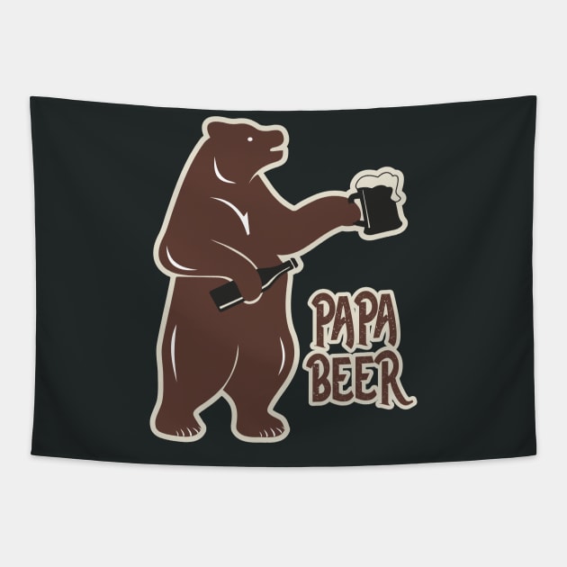 Papa Beer! Bear Drinking Beer Funny Father's Day Tapestry by Just Kidding Co.