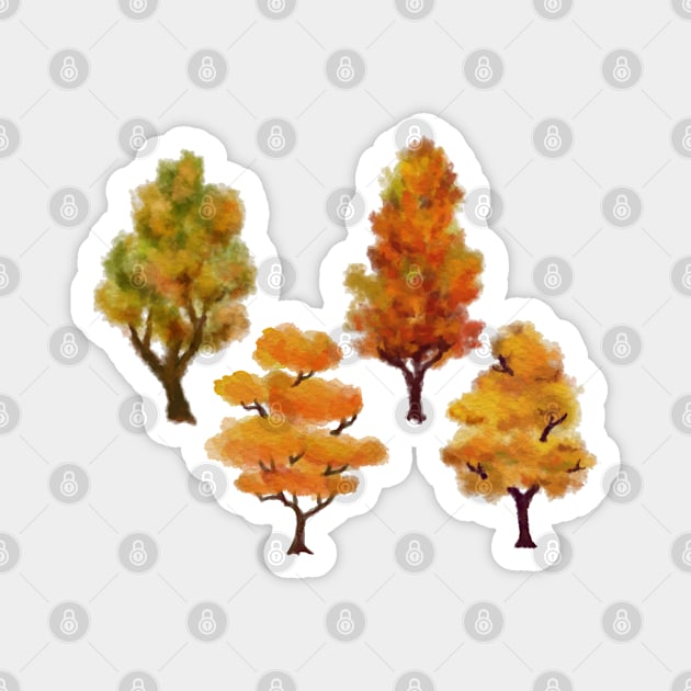 Autumn Trees Hand Painted Magnet by Mako Design 