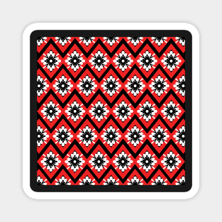 Red, black and white floral zig-zag pattern Magnet