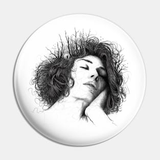 Melancholic woman digital illustration. Hand drawn sketch Pin