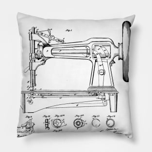 Sewing Machine Vintage Patent Hand Drawing Pillow