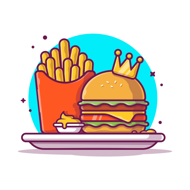 Burger With French Fries Cartoon Vector Icon Illustration (2) by Catalyst Labs