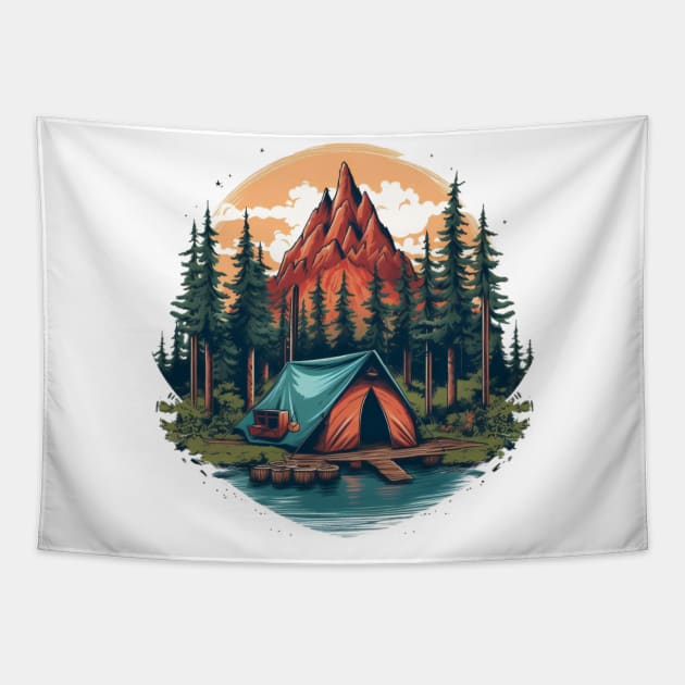 Camping Scene #7 Tapestry by Chromatic Fusion Studio
