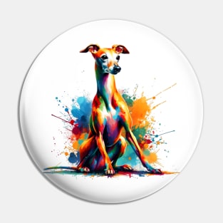 Vibrant Italian Greyhound in Artistic Splash Style Pin