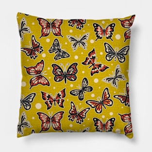 Spring Butterflies on Yellow Pattern Pillow