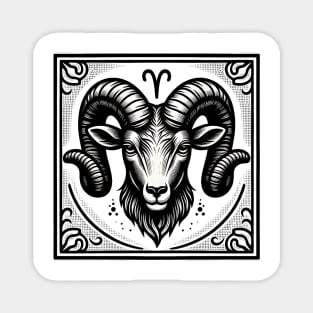 Aries Zodiac Sign: Retro Woodcut Style Illustration Magnet