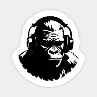 Funny Gorilla Wearing Headphones Silhouette Design Magnet