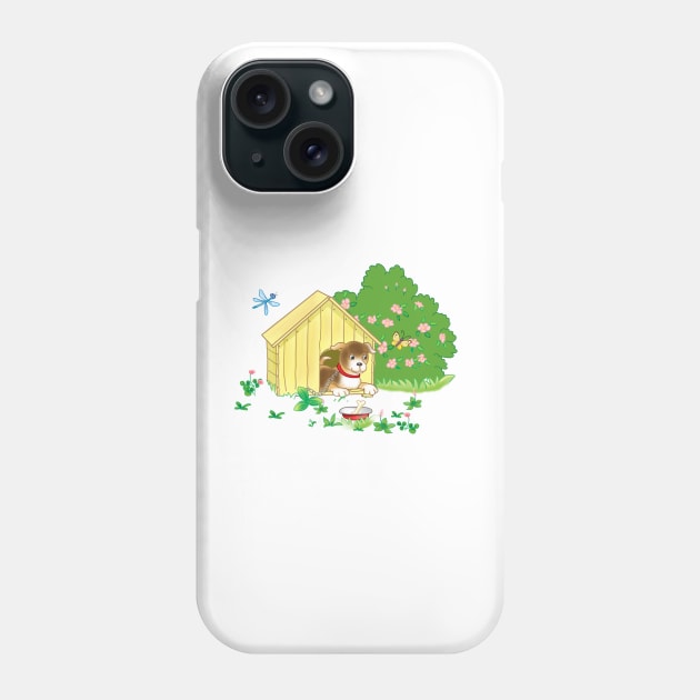 puppy in a kennel and a bone in a bowl Phone Case by sonaart