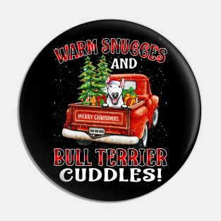 Warm Snuggles And Bull Terrier Cuddles Ugly Christmas Sweater Pin