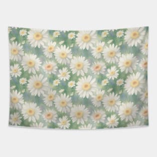 Watercolor Green Background With Big White Daisy Tapestry