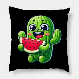 Cute Cactus Comic With Watermelon Fruity Pillow