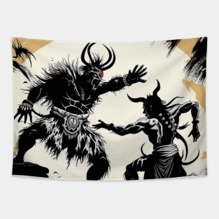 Shaman Dances with the Demon Dance of Fire and Power Tapestry