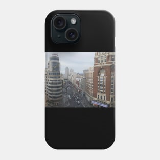 Spain, Madrid, Gran Via, Edificio Capitol - Edificio Carrión - A look from above on the street. Phone Case