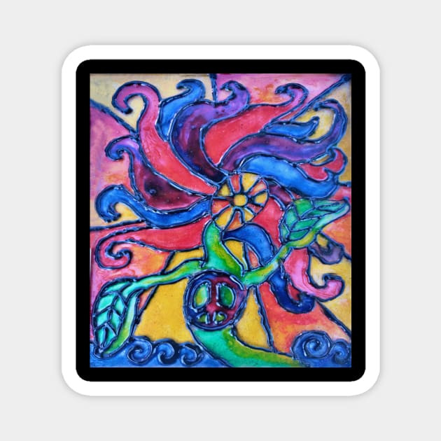 Shining Sun Peace Flower Child Magnet by Art by Deborah Camp