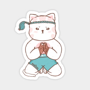 cute fighter cat muay thai boxing, wai kru Magnet