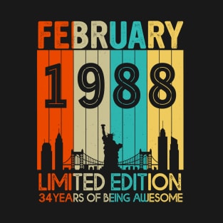 Vintage February 1988 Limited Edition 34 Years Of Being Awesome T-Shirt