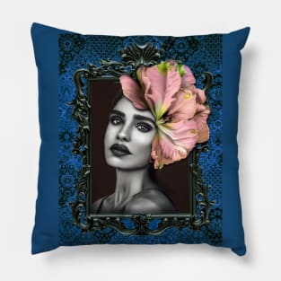 Pink and Blue Ladies Fine Art HomeDecor Wall Art Digital Prints Artwork Illustration Fine Pillow