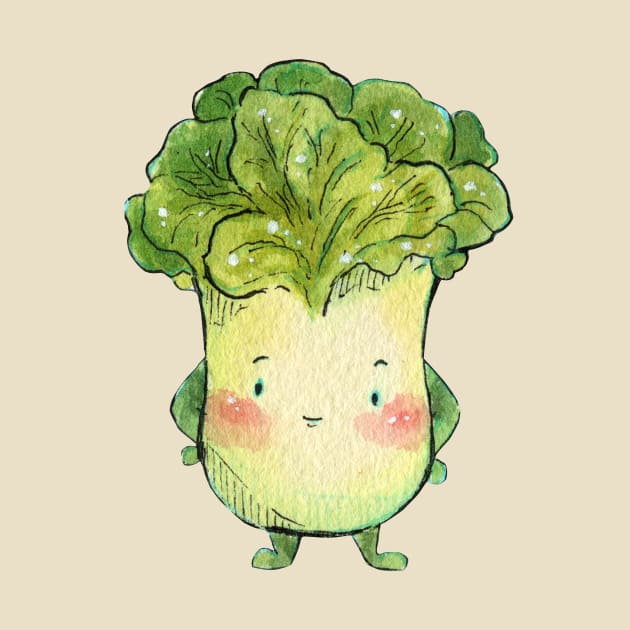 "I love Veggies" Cabbage Cute Watercolour Handmade by Carlotta Mascolo Art