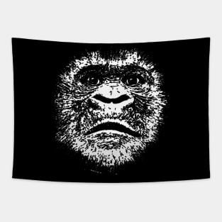 Face Of A Very Large Ape White Scratchboard Art Illustration Tapestry