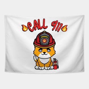 Cute Orange cat is a firefighter Tapestry