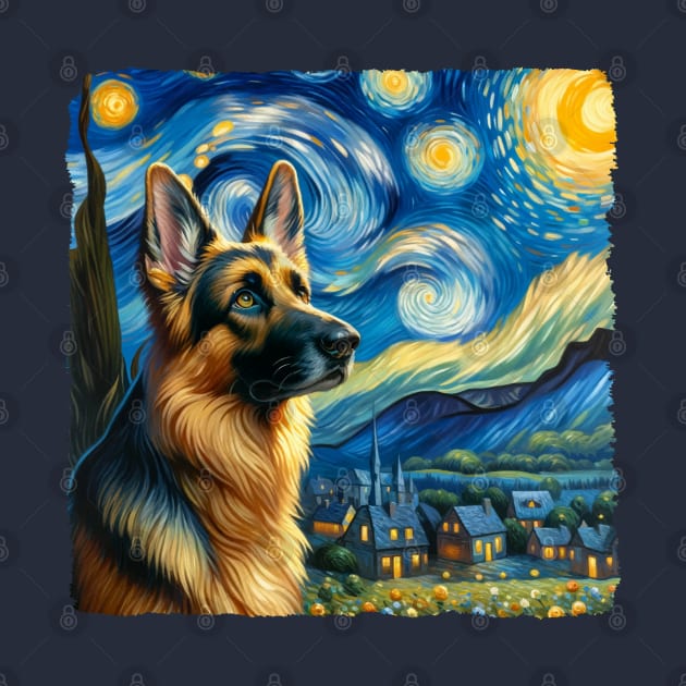 German Shepherd Starry Night-Inspired - Art Dog Painting by starry_night