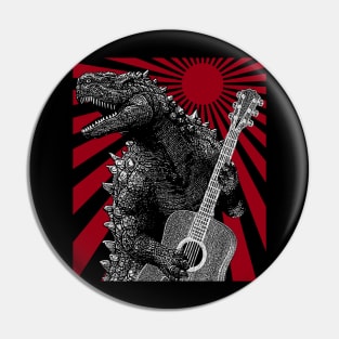 Godzilla Playing Guitar - Retro Style Pin