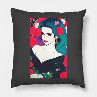 beautiful woman in kimono flower background Pillow