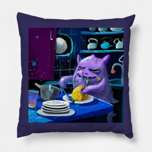 Purple Sludge Creature Works in the Kitchen Washing Dishes Pillow