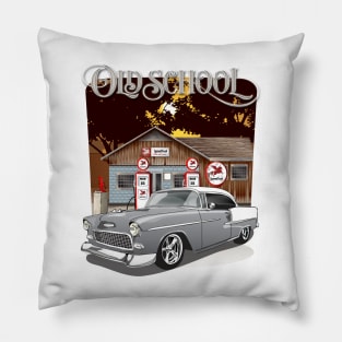 1955 Silver Gray Chevy Bel Air Old School Pillow