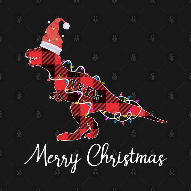 Santa T Rex Plaid Red Buffalo Dinosaur Christmas Pajamas Family by Johner_Clerk_Design