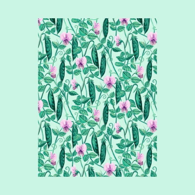 Fresh Garden Pea Floral on Pastel Mint Green by micklyn