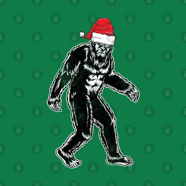 Funny Christmas Santa Hat-Wearing Bigfoot Sasquatch Cryptid by Contentarama