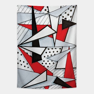 Black, White and Red Geometric Hand Drawing Tapestry