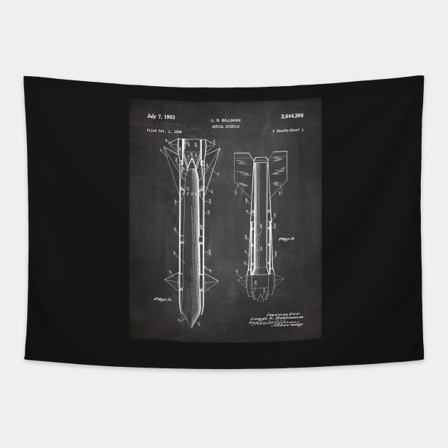 Army Aerial Missile Patent - Military Veteran Army Fan Art - Black Chalkboard Tapestry by patentpress