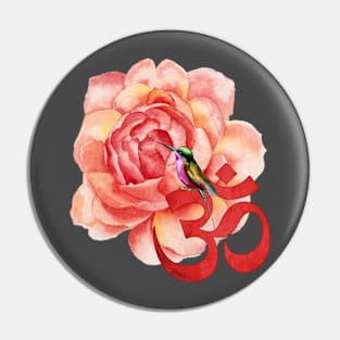 Watercolor Hummingbird Roses Om Design Pin