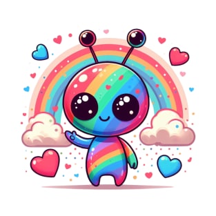 Cute colorful alien with love hearts T-Shirt