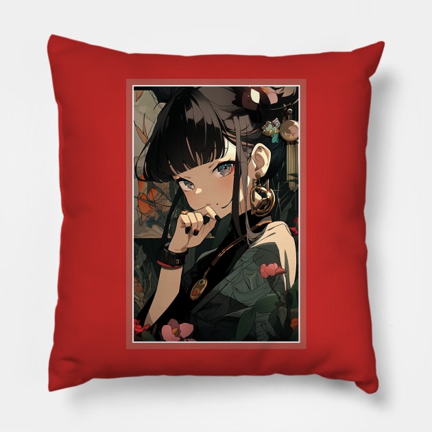 Aesthetic Anime Girl Pink Rosa Black | Quality Aesthetic Anime Design | Premium Chibi Manga Anime Art Pillow by AlNoah