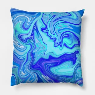 Blue Ocean Waves Marbleized Pattern Pillow