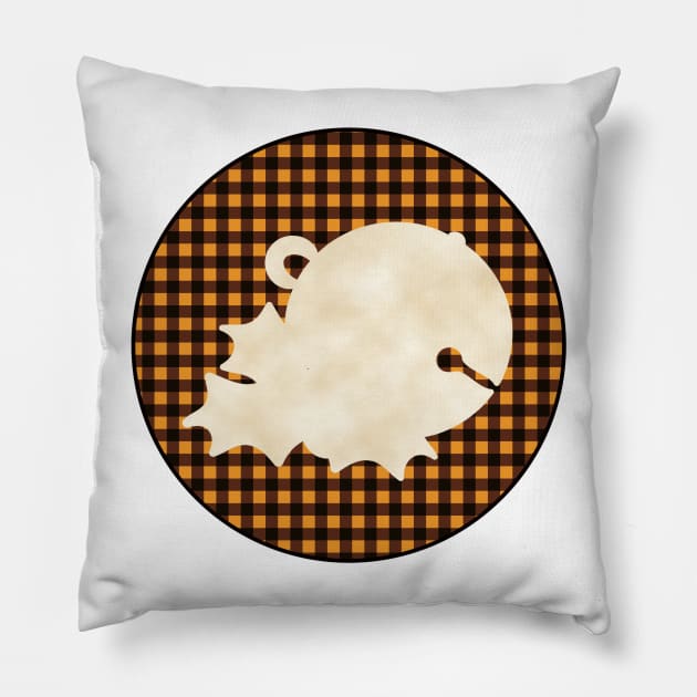 Sleigh bell and mistletoe silhouette over a black and orange tile pattern Pillow by AtelierRillian