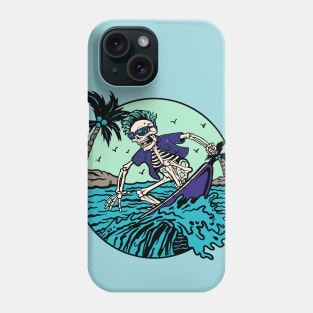 Colorful Skeleton Surfer Riding a Wave Phone Case