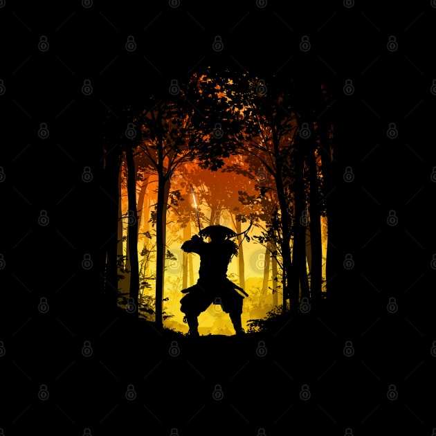 Samurai Ronin forest sun raise vector yellow by syanart