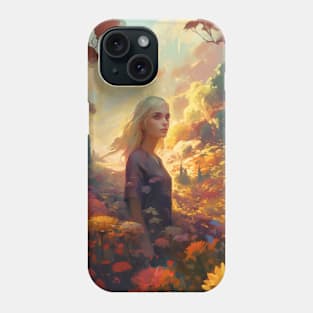 A girl is surrounded by flowers Phone Case